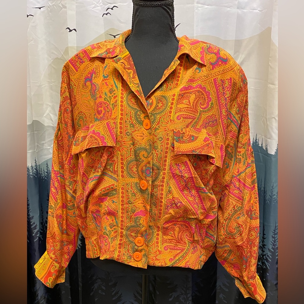 Vintage Ellen Tracy Silk Jacket Top sz 10 M-L